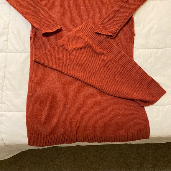 Anthropologie Moth Sweater Dress with High Side Slits in Burnt Red Orange - Picture 10 of 11